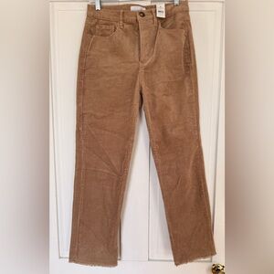 NWT LOFT Camel Corduroy Women's Pants, high-waisted, cropped, rough hem.